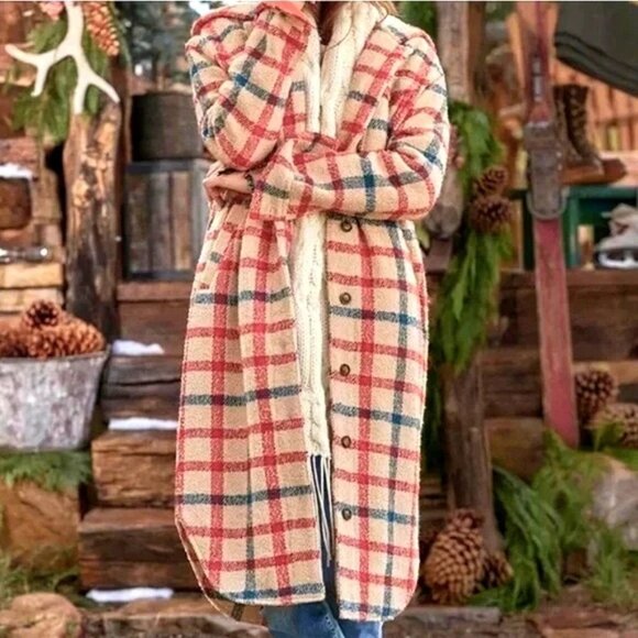 Sundance Plaid Days Fireside Jacket coat sz L sherpa hooded quilted wool blend - Picture 1 of 7